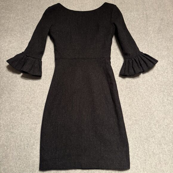 Susana Monaco REVOLVE Wool Dress Women 2 Black Elbow Frill Scoop Neck Office - Picture 2 of 9